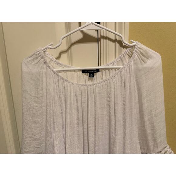 Zac & Rachel White Women’s Loose Peasant Blouse Ruffle Sleeve Hem Plus Size 2X - Picture 6 of 11